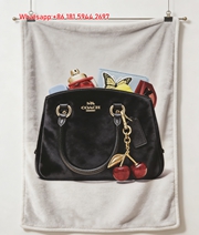 Coach Black Pebbled Leather Bag with Cherry Charm Print Flannel Sofa Throw Blanket C246